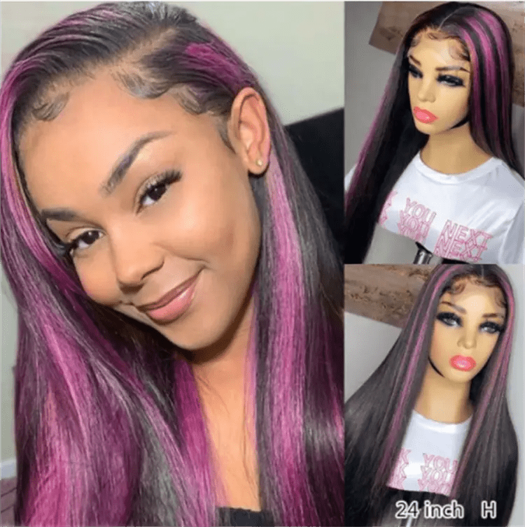 Cuticle Aligned Bone Straight Natural Black Pink Wig