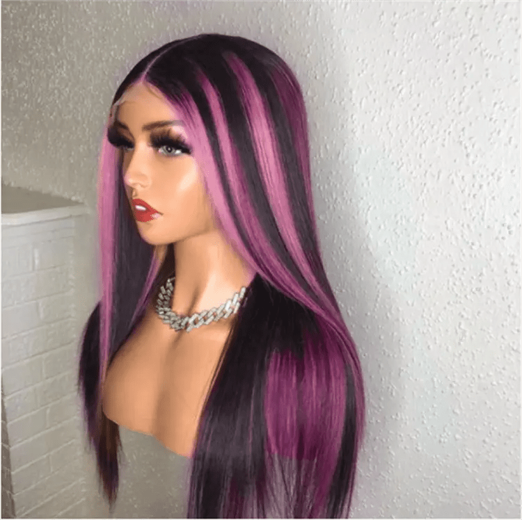 Cuticle Aligned Bone Straight Natural Black Pink Wig