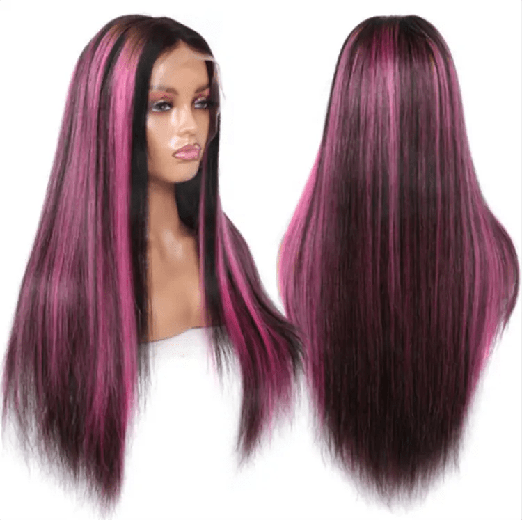 Cuticle Aligned Bone Straight Natural Black Pink Wig