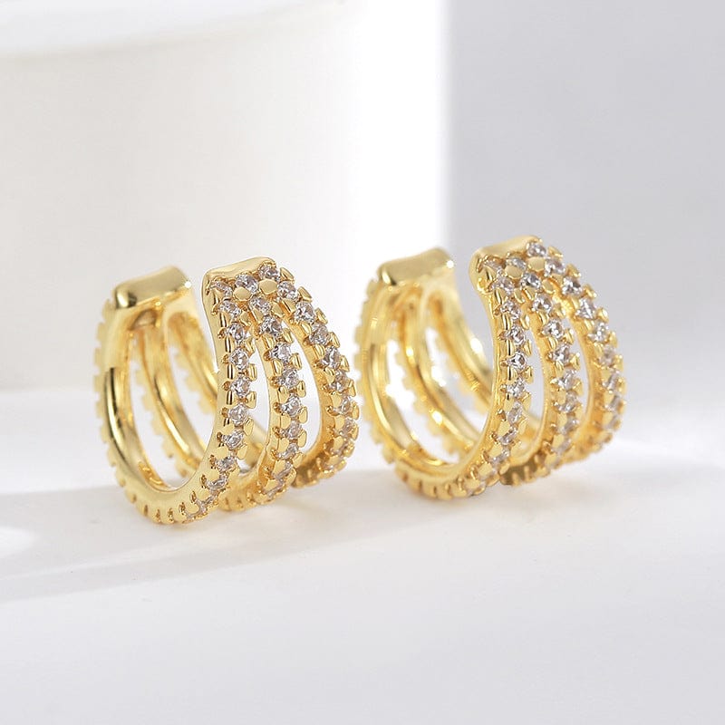 CYE0510 Fashion Design Geometric Ear Buckle Earclip  Copper plated Real Gold Micro set Zircon Three layer No ear hole Earrings Jewelry