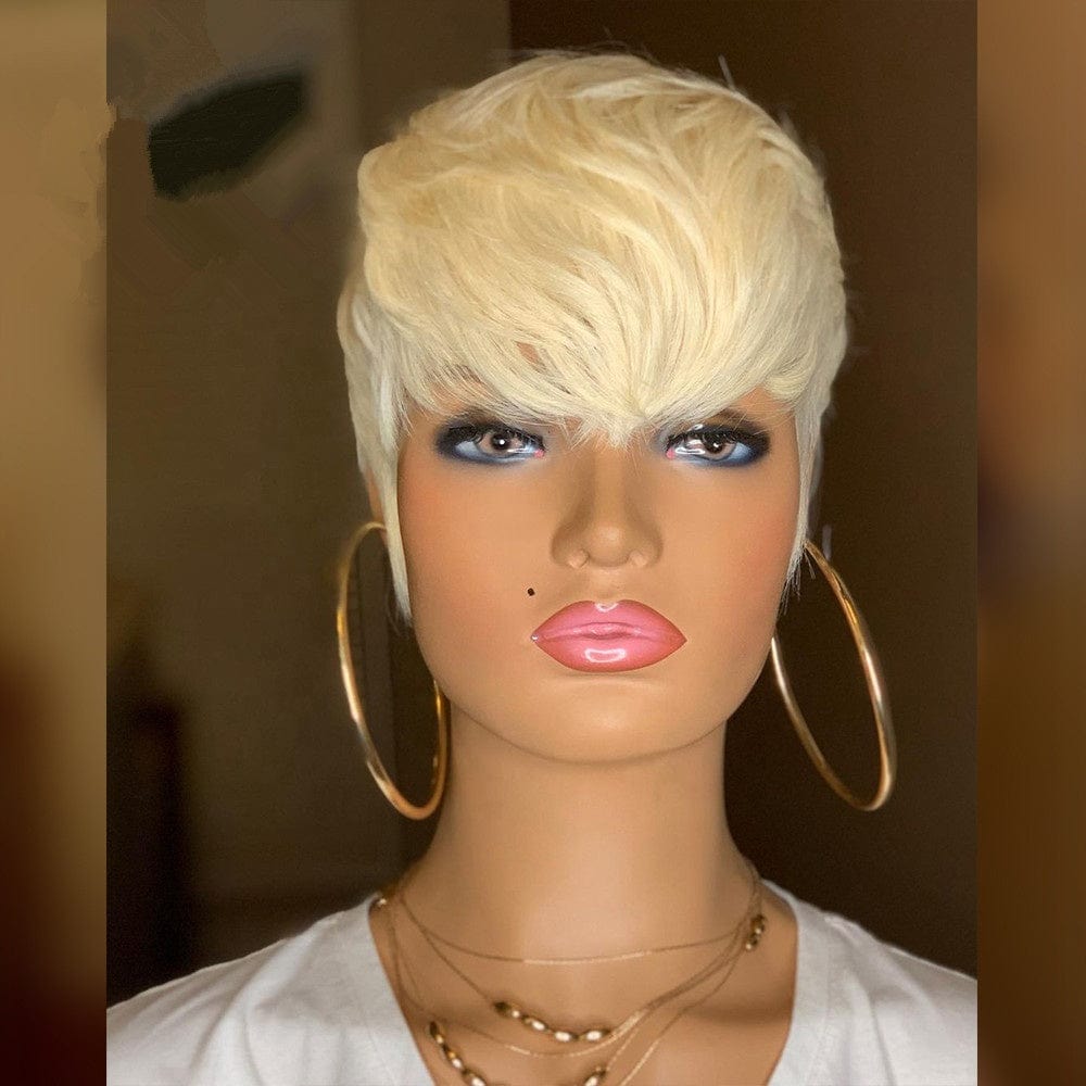 Daily Wear 613 Honey Blonde Wig Bob Pixie Cut Full Machine Made Non Lace Wigs With Bangs Glueless Wig for Black Women Remy