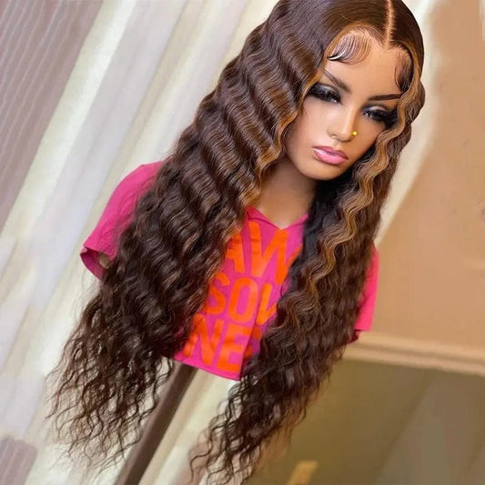 Dark Brown Deep Wave Human Hair 13*4 Lace Front