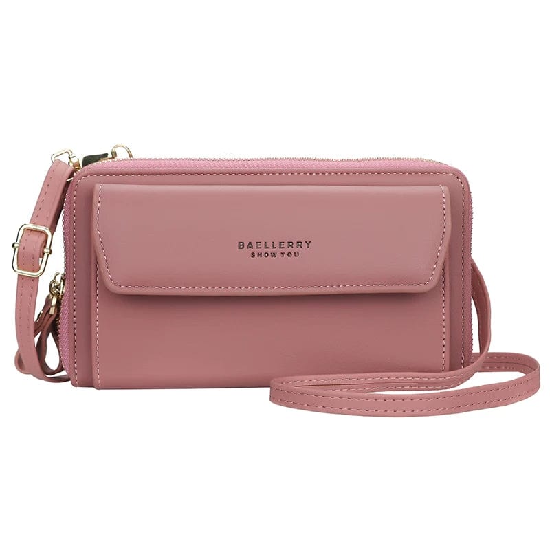 Dark pink New Style Korea Fashion Women Phone Bag With Zipper Diagonal Cross Bag Phone Wallet With Shoulder Strap