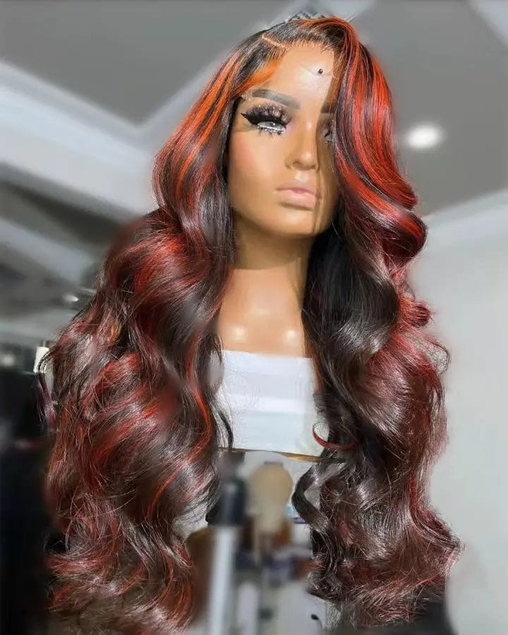 Dark Red Body Wave Raw Indian Hair 13*4