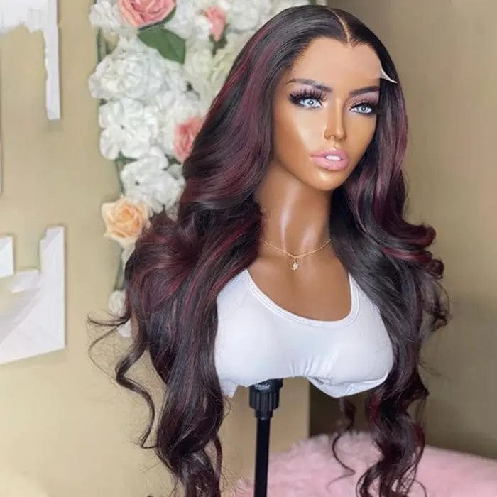 Dark Red Body Wave Raw Indian Hair 13*4