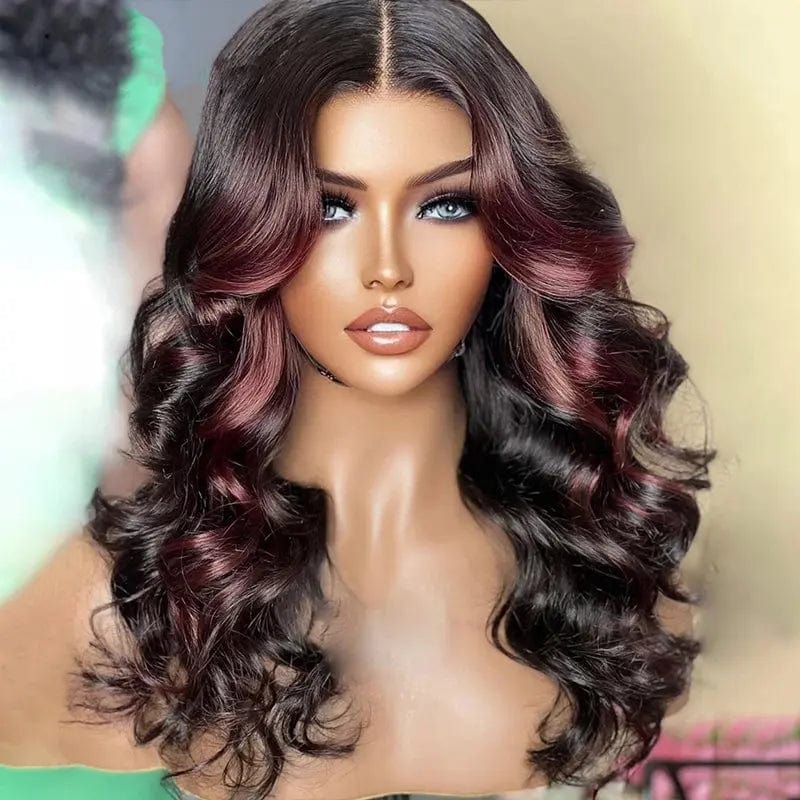 Dark Red Body Wave Raw Indian Hair 13*4