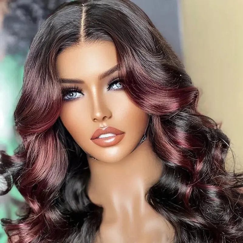 Dark Red Body Wave Raw Indian Hair 13*4