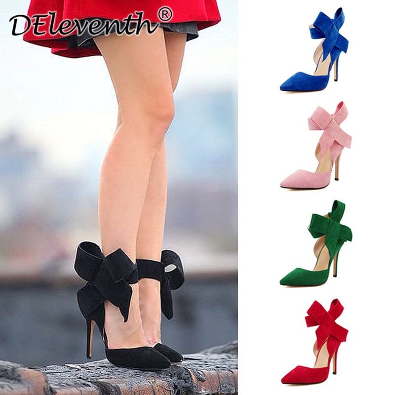 Deleventh Shoes 621 Factory Hot Sale Pointed Toe Ladies Shoes Butterfly High Heels Solid Women's Pumps Stock high heels shoes