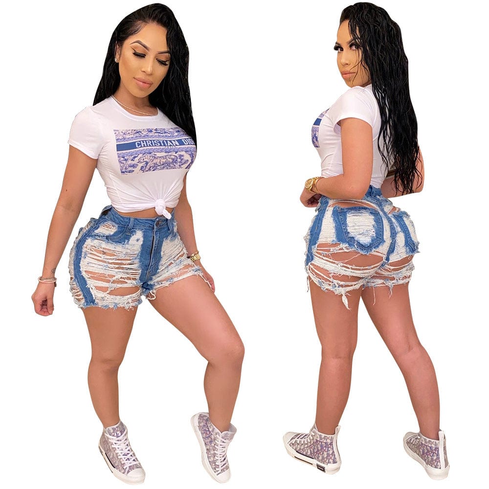 denim stretchy shorts Hot sale tassel ripped classic denim pants in stock