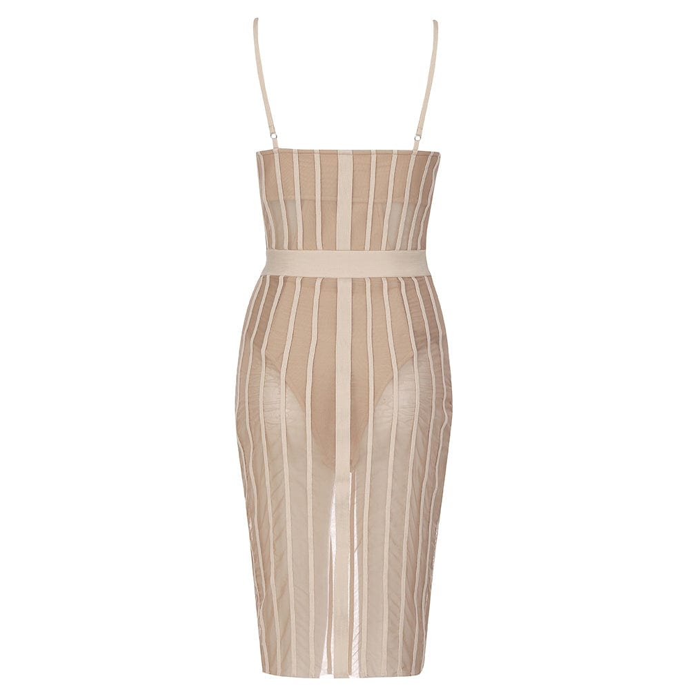 DH7447 Runway Vestidos Fashion Women'S Nightclubs Mesh See Through Striped Evening Party Bodycon Dresses