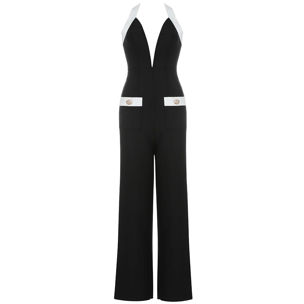 DH7477 New Arrivals Fancy Elegant Sexy Summer Halter Sleeveless Bandages Slim Fit Backless Jumpsuit