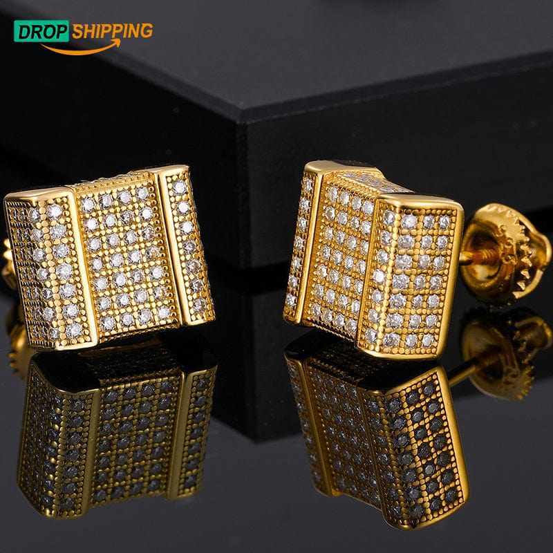 Drop Shipping Moissanite Jewelry 14K 18K Gold Plated Micro Pave VVS Moissanite Geometric Stud Earrings