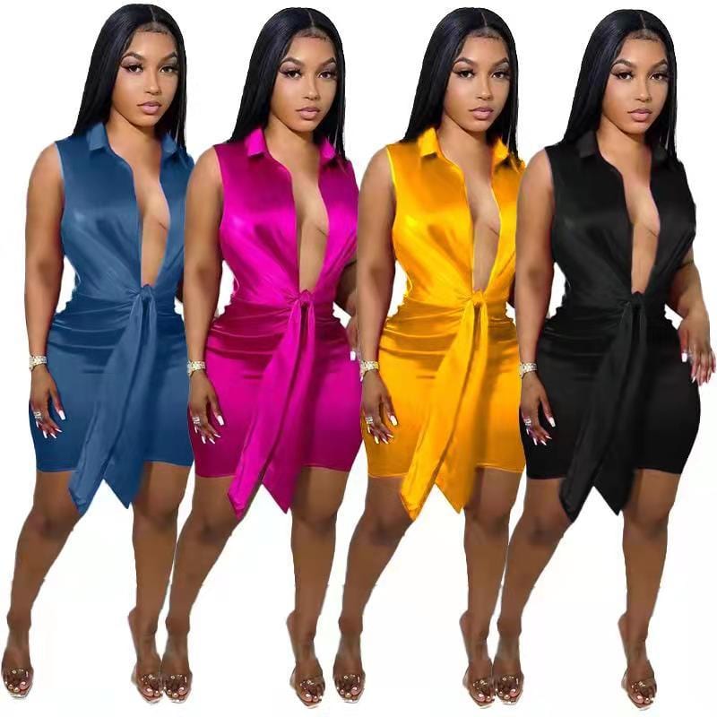 Dropshipping 2022 new mini dress hot pink casual silk dresses women ladies elegant sleeveless bodycon club summer dresses