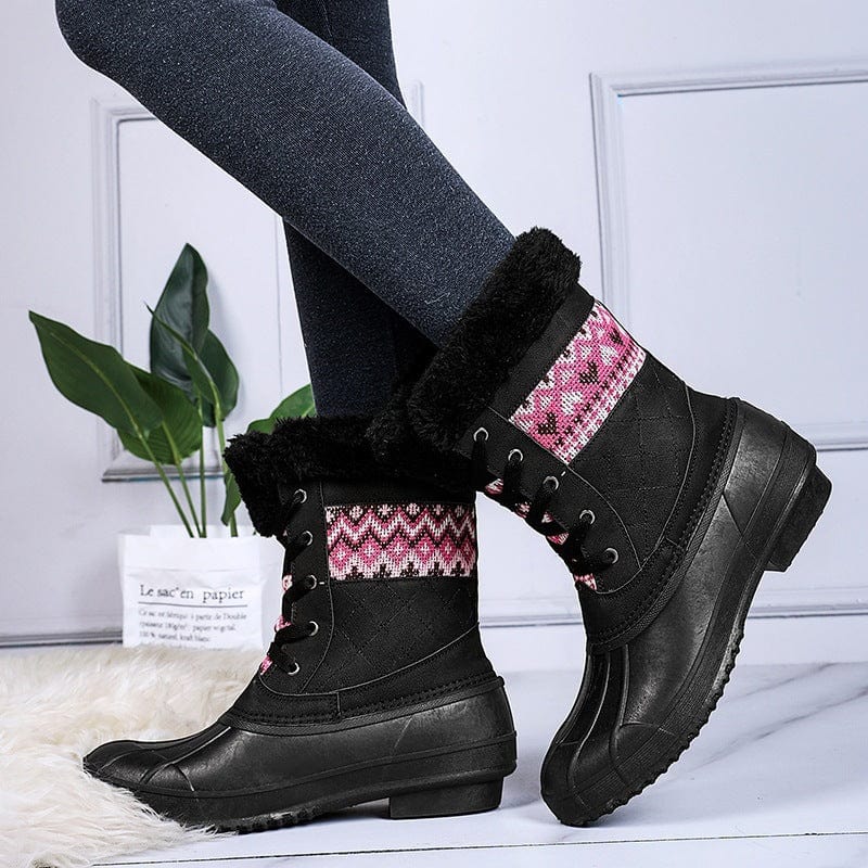 Dropshipping Fashion Ladies Warm Women Plaid Duck Hunting Shoes Winter Long Fur Snow Boots For Women