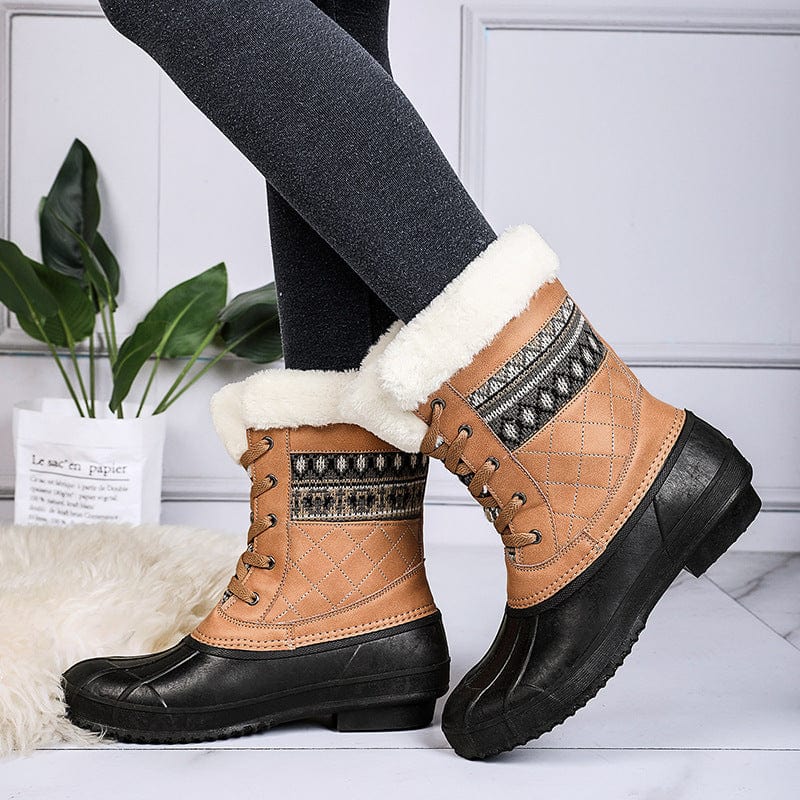 Dropshipping Fashion Ladies Warm Women Plaid Duck Hunting Shoes Winter Long Fur Snow Boots For Women