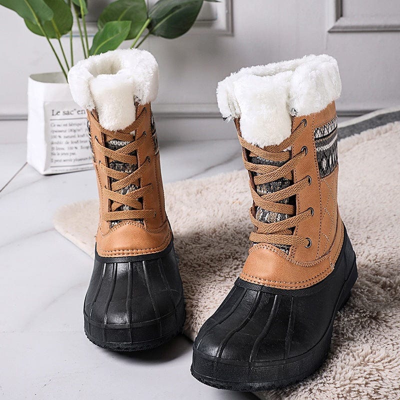 Dropshipping Fashion Ladies Warm Women Plaid Duck Hunting Shoes Winter Long Fur Snow Boots For Women