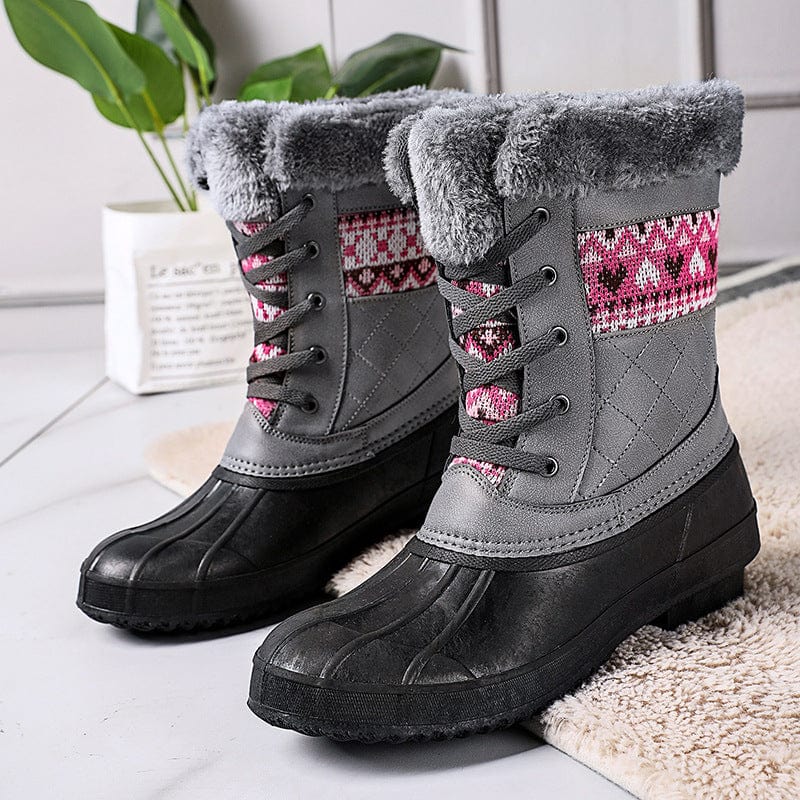 Dropshipping Fashion Ladies Warm Women Plaid Duck Hunting Shoes Winter Long Fur Snow Boots For Women