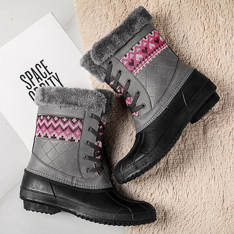 Dropshipping Fashion Ladies Warm Women Plaid Duck Hunting Shoes Winter Long Fur Snow Boots For Women