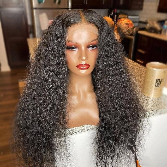 Dropshipping  Manufacturer Jerry Curly 4*4 Transparent Lace Closure Wig 180% Density Raw Human Hair Wig For Black Women