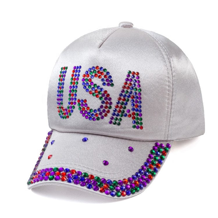 dropshipping products Satin American flag with diamond-encrusted damp hat for outdoor shade and sunscreen cap