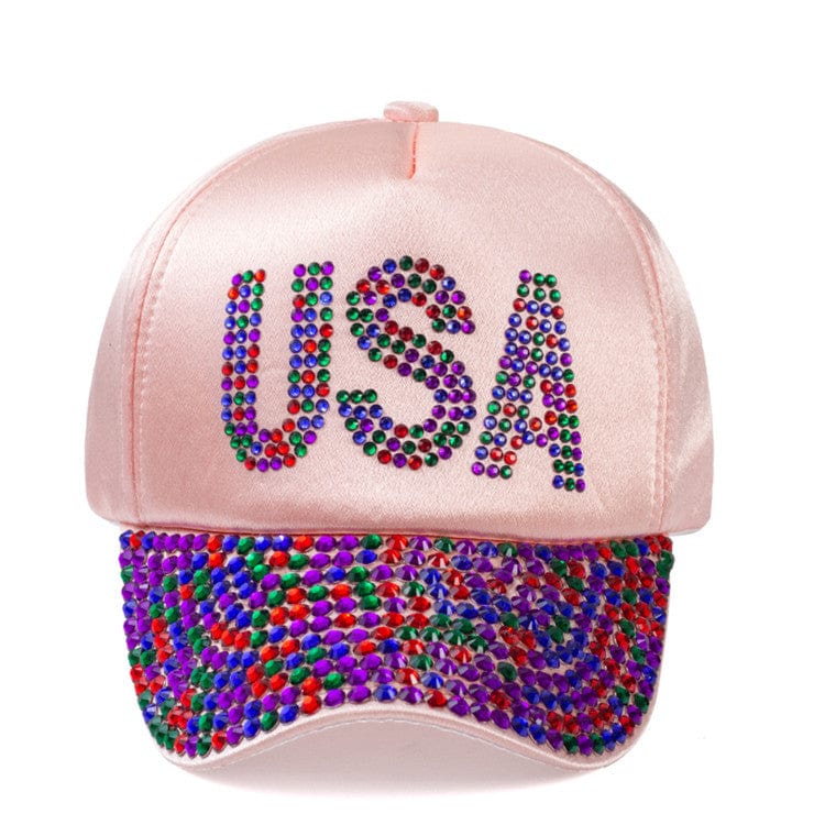 dropshipping products Satin American flag with diamond-encrusted damp hat for outdoor shade and sunscreen cap