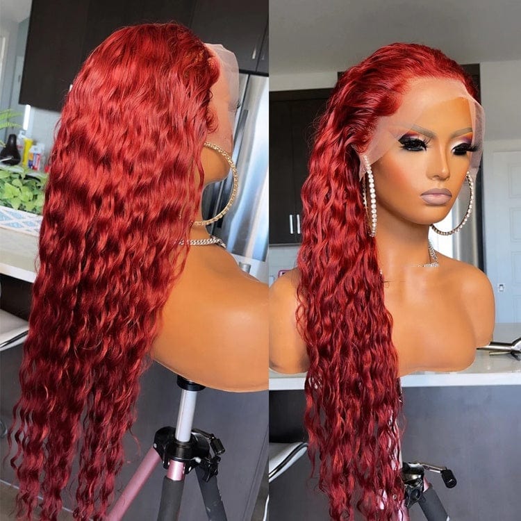 Dropshipping Red Natural Water Wave Wig Virgin Human Hair Lace Front Wigs for Black women