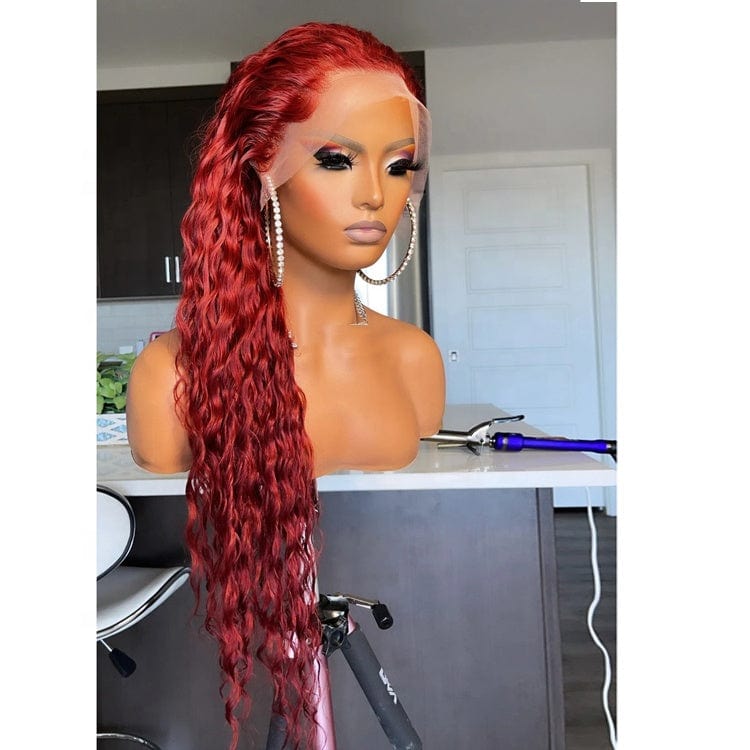 Dropshipping Red Natural Water Wave Wig Virgin Human Hair Lace Front Wigs for Black women