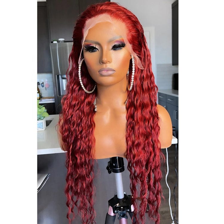 Dropshipping Red Natural Water Wave Wig Virgin Human Hair Lace Front Wigs for Black women