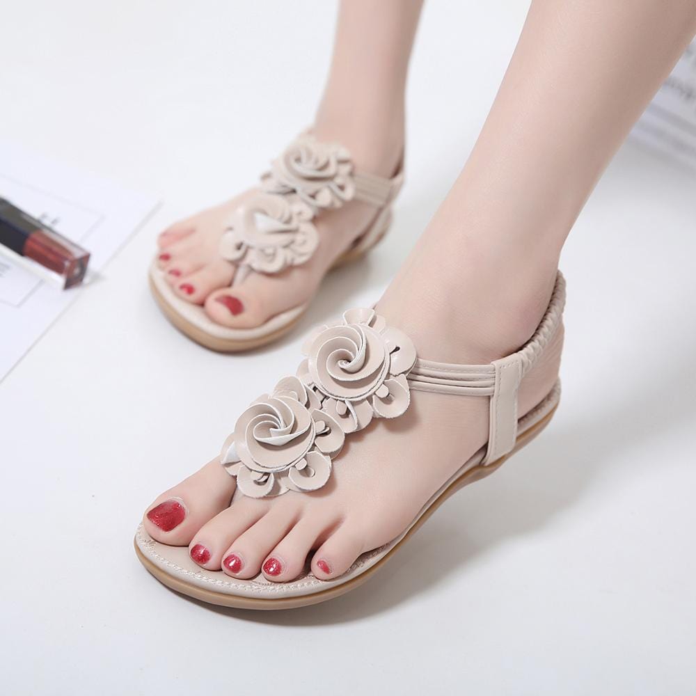 Dropshipping shoes Elegant Flower Design Ladies Flat Sandals Summer Casual Women Sandals