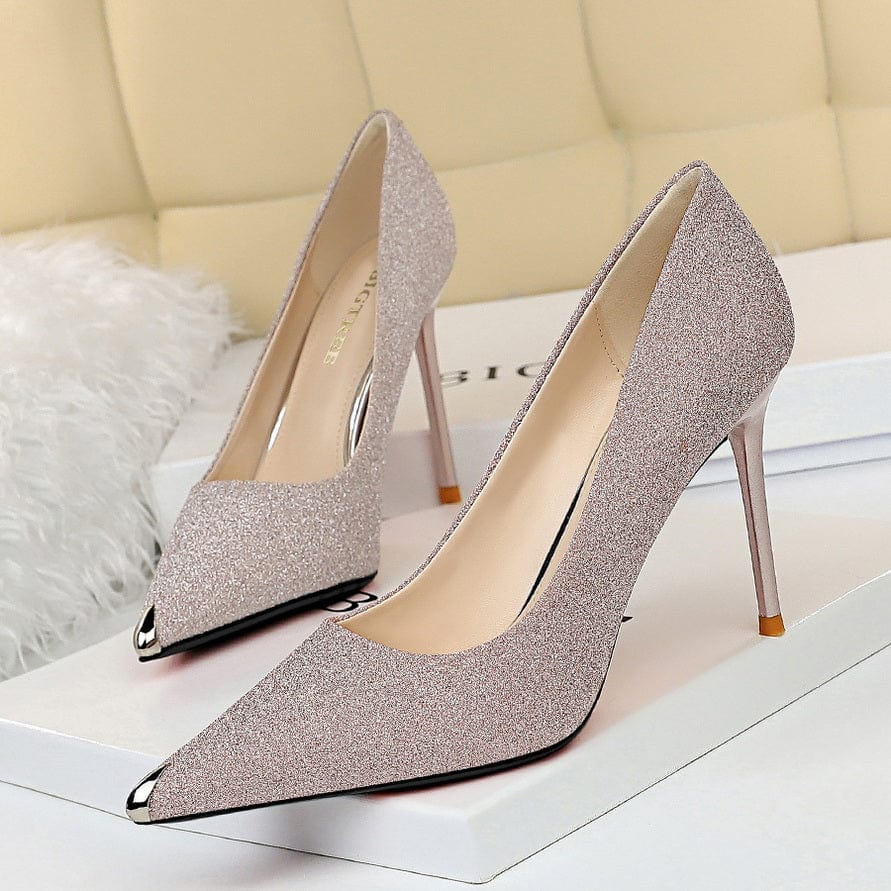 Dropshipping shoes High Quality Sexy metal high heels Pointed Toe Pumps wedding shoes Ladies Dress Shoes