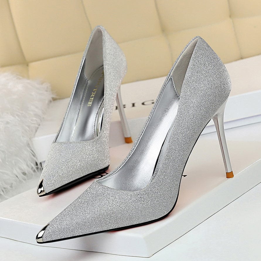 Dropshipping shoes High Quality Sexy metal high heels Pointed Toe Pumps wedding shoes Ladies Dress Shoes