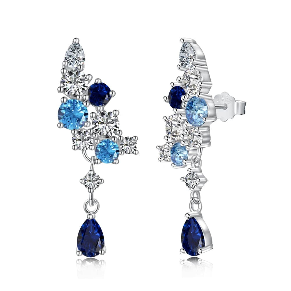 DY1D0300-S-W-BA Dylam New Designer 925 Sterling Silver Rhodium Plated Moissanite Diamond Sapphire Blue 5A Cubic Zirconia Dangle Stud Earrings