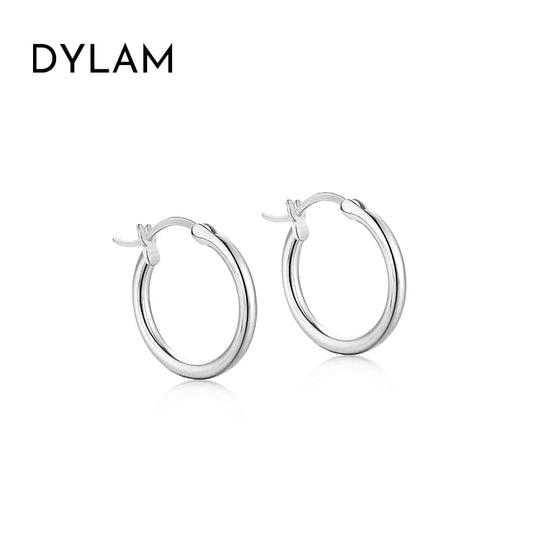 Dylam In Stock Hypoallergenic Jewelry Earrings Women S925 Silver Rhodium 18K Plated 13mm 18mm Hoop Earrings