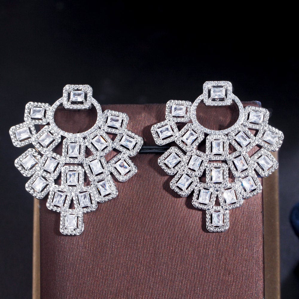 E0860 Sparking White Trapezoid Cubic Zircon Crystal Women's Delicate Geometric Big Drop Earrings for Wedding Prom Jewelry Accessories