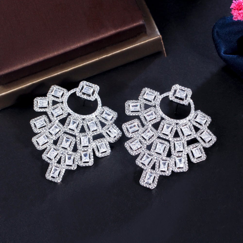 E0860 Sparking White Trapezoid Cubic Zircon Crystal Women's Delicate Geometric Big Drop Earrings for Wedding Prom Jewelry Accessories