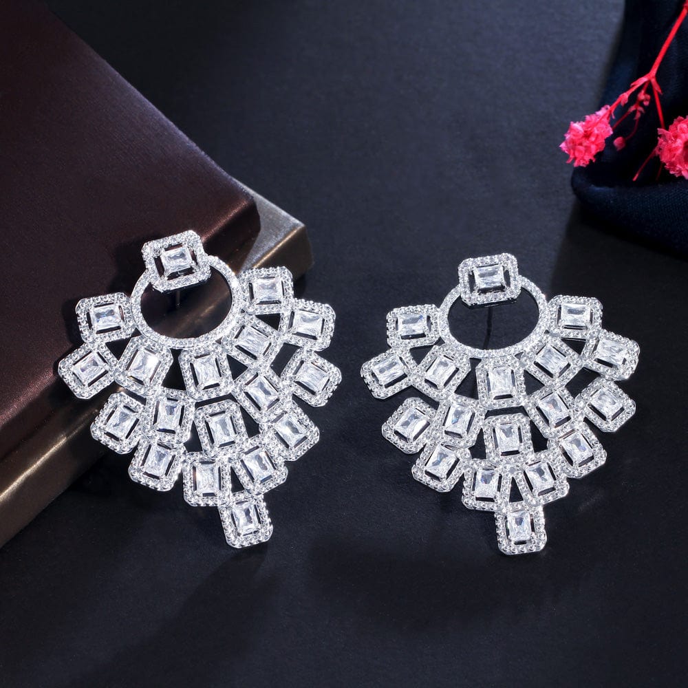 E0860 Sparking White Trapezoid Cubic Zircon Crystal Women's Delicate Geometric Big Drop Earrings for Wedding Prom Jewelry Accessories