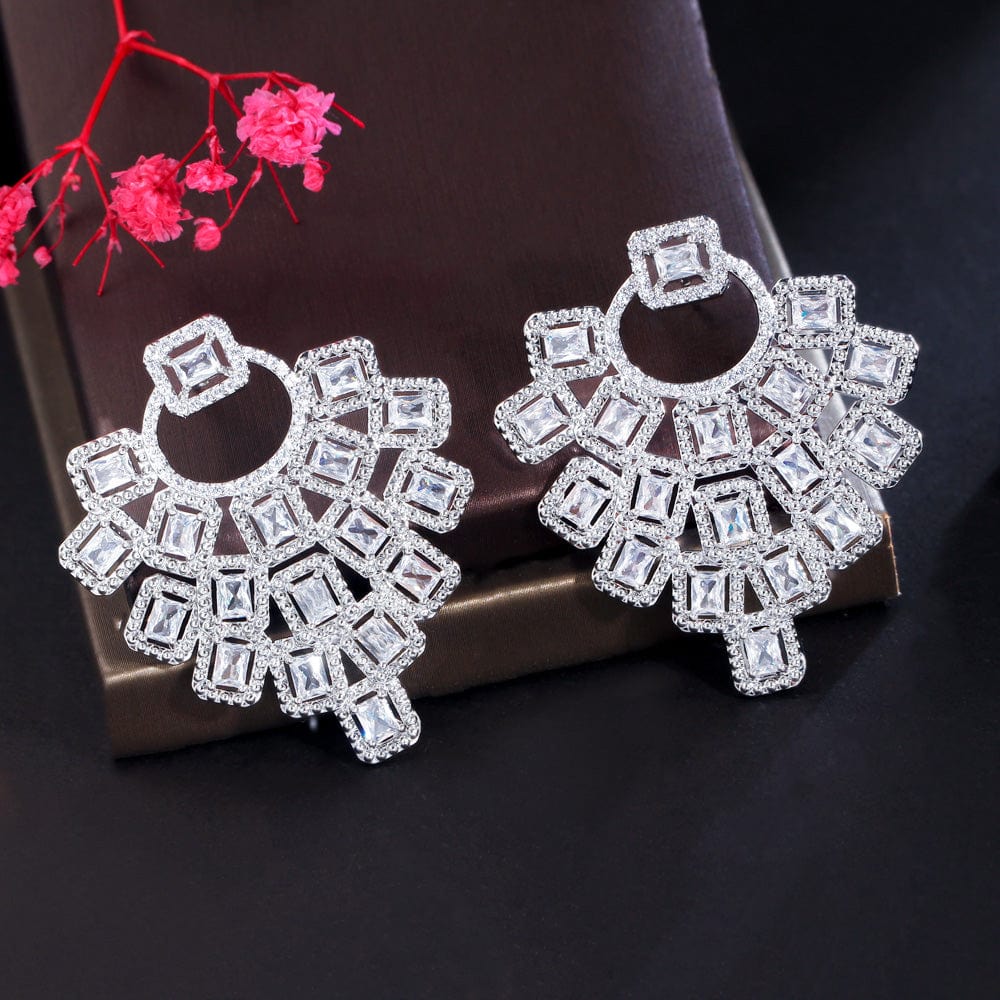 E0860 Sparking White Trapezoid Cubic Zircon Crystal Women's Delicate Geometric Big Drop Earrings for Wedding Prom Jewelry Accessories