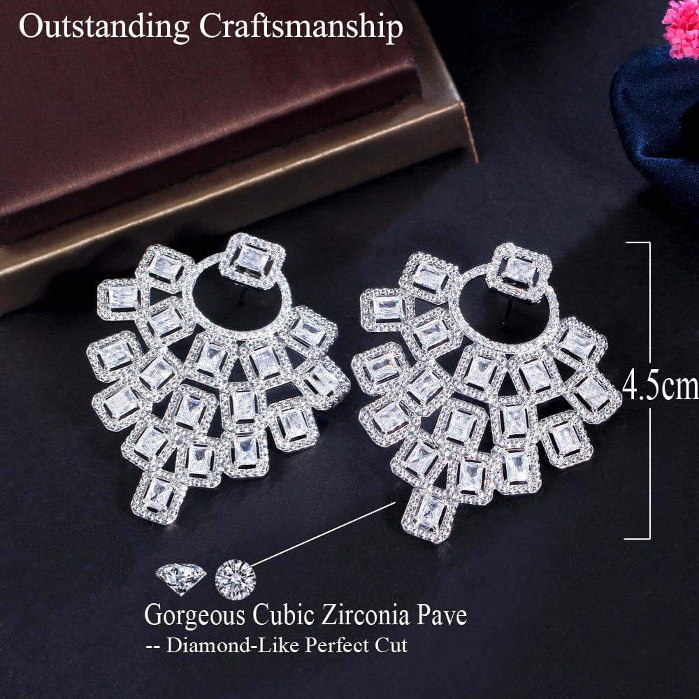 E0860 Sparking White Trapezoid Cubic Zircon Crystal Women's Delicate Geometric Big Drop Earrings for Wedding Prom Jewelry Accessories