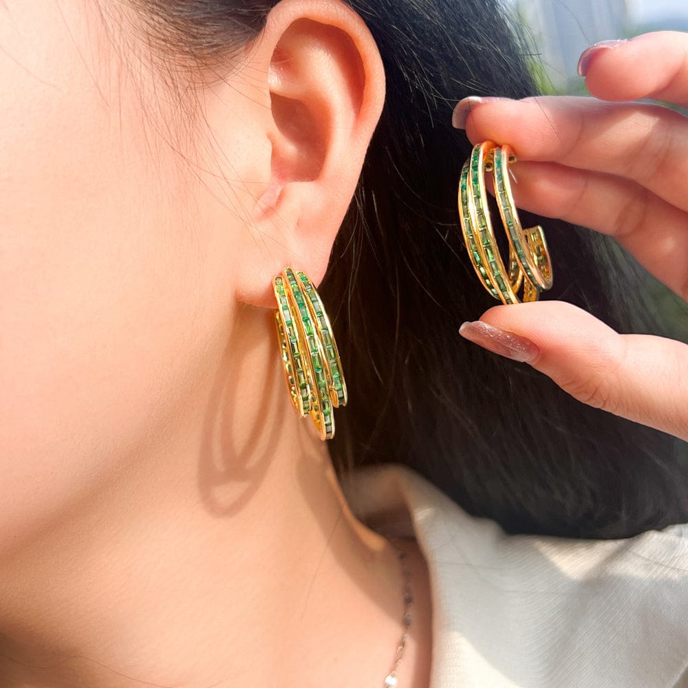 E0986 Pretty Creative Jewelry Multilayer Green Cubic Zirconia Stone 18k Gold Plated Big Hoop earrings for Women Wedding Party Wear