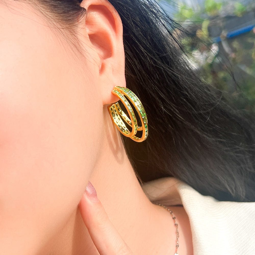 E0986 Pretty Creative Jewelry Multilayer Green Cubic Zirconia Stone 18k Gold Plated Big Hoop earrings for Women Wedding Party Wear