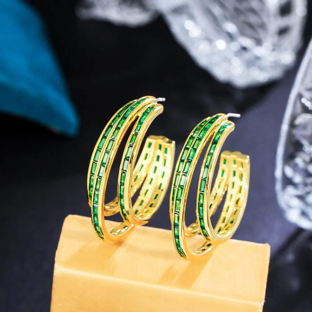 E0986 Pretty Creative Jewelry Multilayer Green Cubic Zirconia Stone 18k Gold Plated Big Hoop earrings for Women Wedding Party Wear