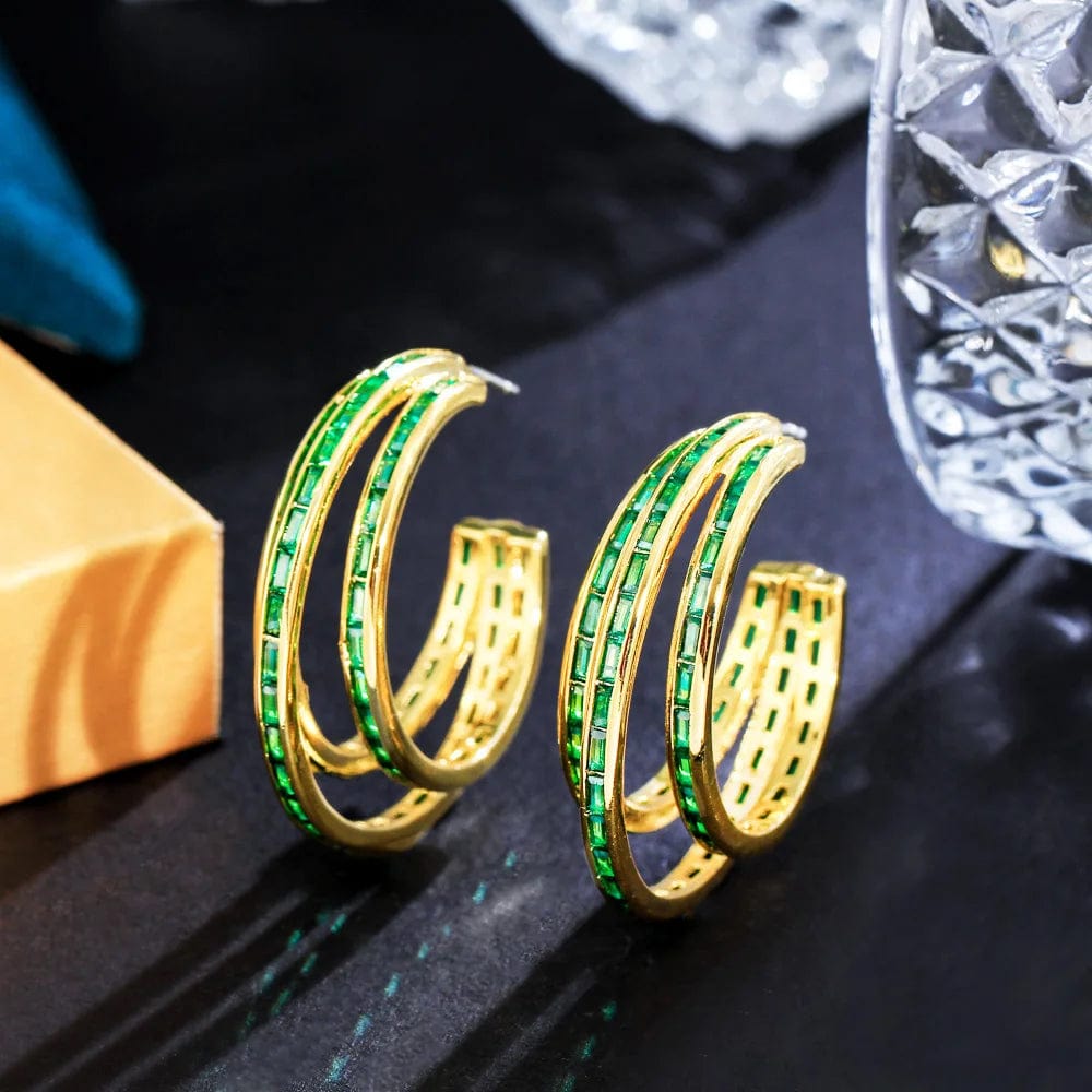 E0986 Pretty Creative Jewelry Multilayer Green Cubic Zirconia Stone 18k Gold Plated Big Hoop earrings for Women Wedding Party Wear