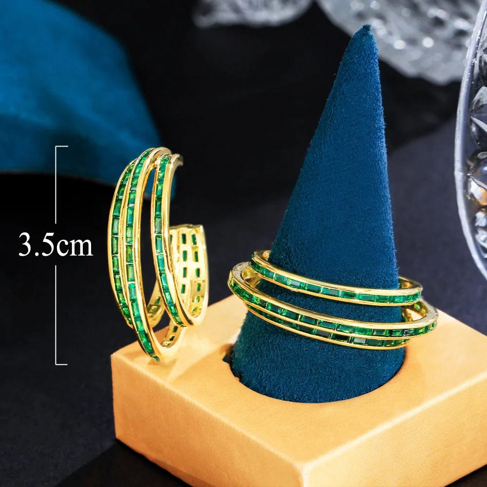 E0986 Pretty Creative Jewelry Multilayer Green Cubic Zirconia Stone 18k Gold Plated Big Hoop earrings for Women Wedding Party Wear