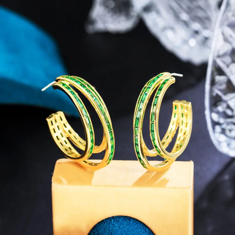 E0986 Pretty Creative Jewelry Multilayer Green Cubic Zirconia Stone 18k Gold Plated Big Hoop earrings for Women Wedding Party Wear