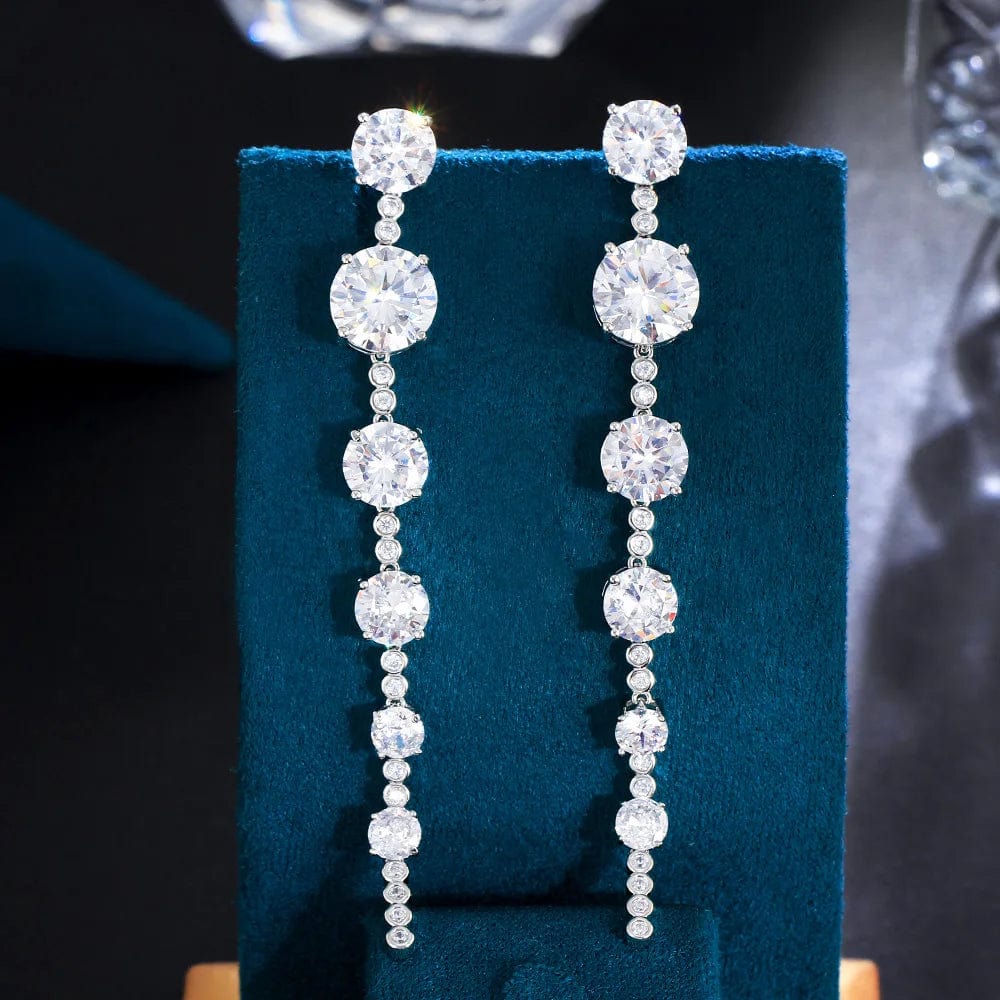 E0993 Sparkly White Round CZ Crystal Jewelry Bridal Super Long Earrings for women Wedding Dress Cubic Zirconia Accessories