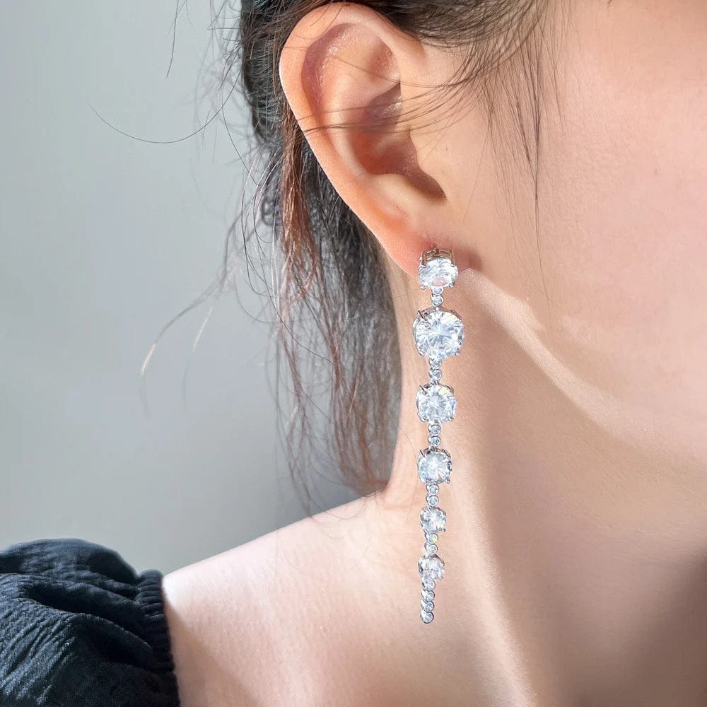 E0993 Sparkly White Round CZ Crystal Jewelry Bridal Super Long Earrings for women Wedding Dress Cubic Zirconia Accessories