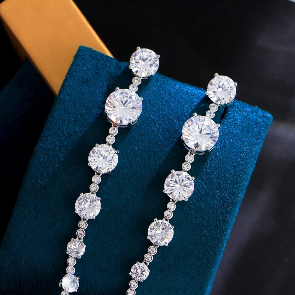 E0993 Sparkly White Round CZ Crystal Jewelry Bridal Super Long Earrings for women Wedding Dress Cubic Zirconia Accessories