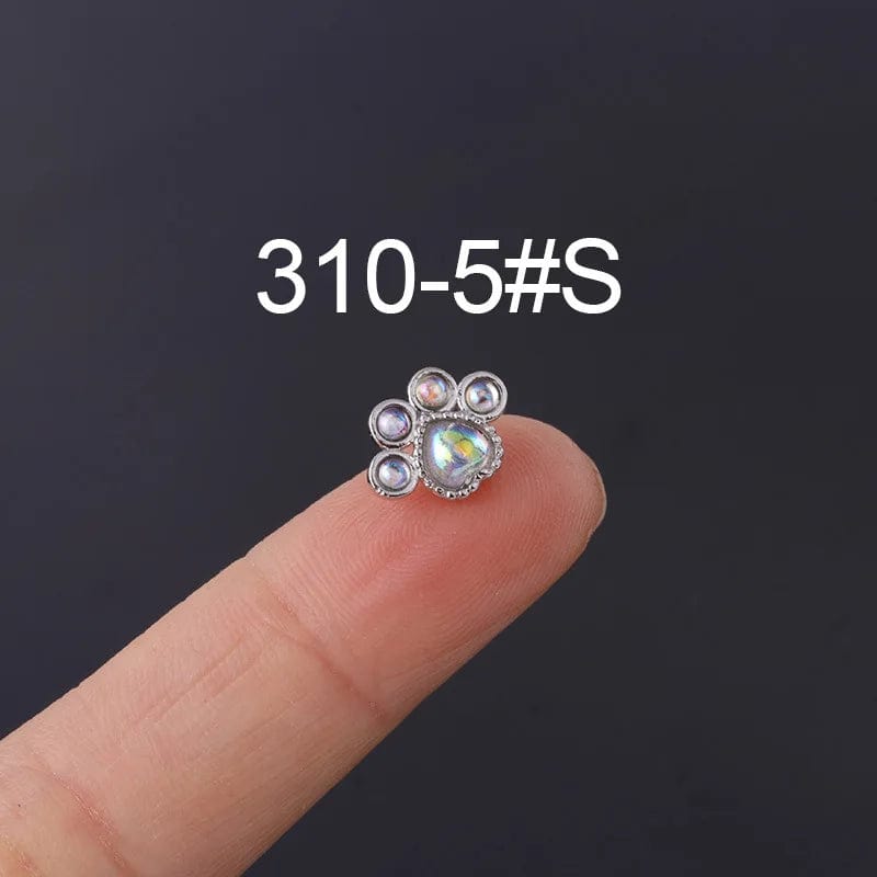 Ear Piercing Earring 0.8*6 mm Long Post Round Silver Ball Moonstone Stud Earrings Hypoallergenic