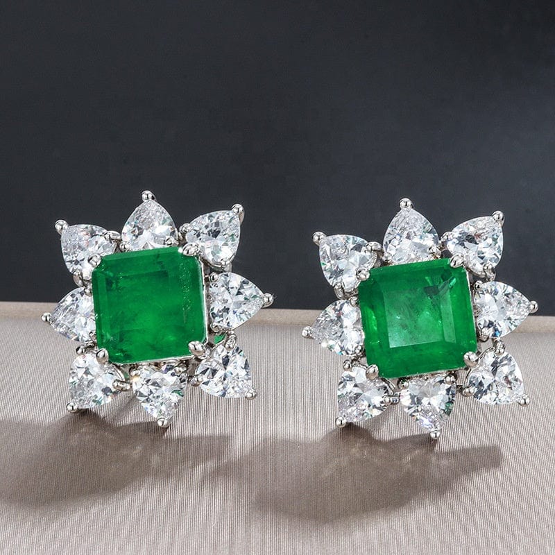 earrings New Luxury Women Fine Jewelry Sets Dubai Diamond Zircon Jewelry Emerald Zirconia Necklace Earrings Bridal Flower Jewellery Set