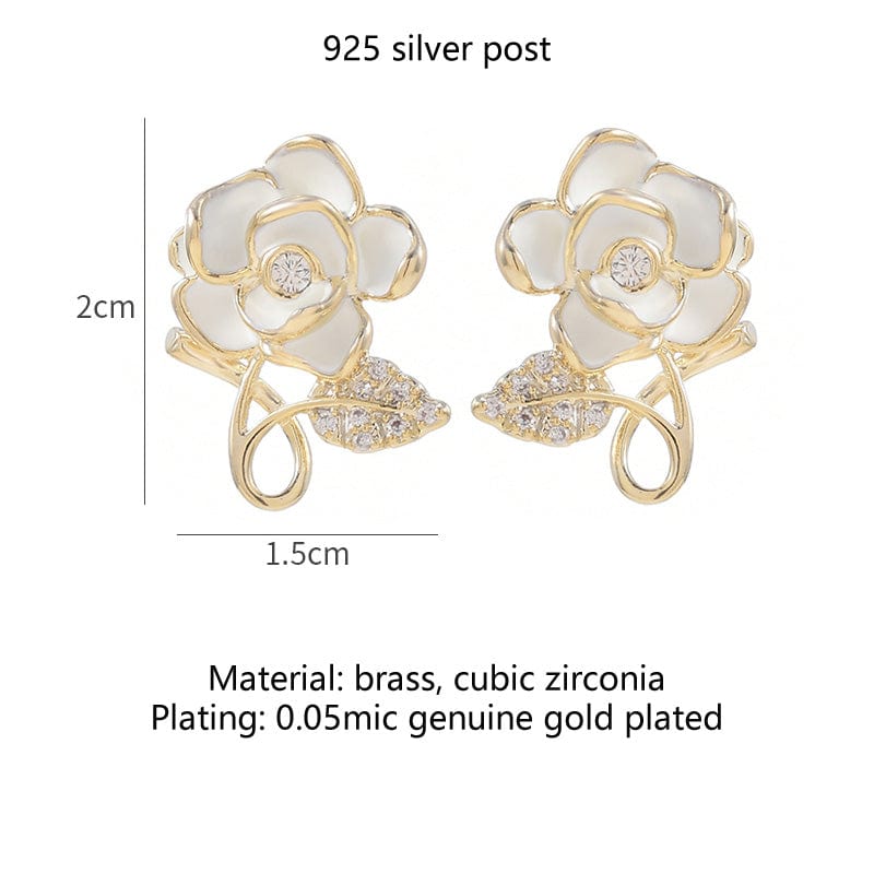 ED65614 / Gold ED65614 Beautiful Flower Shape 925 Silver Post Inlaid Zircon Fashion Luxury Earrings Gold Plated Women Jewelry